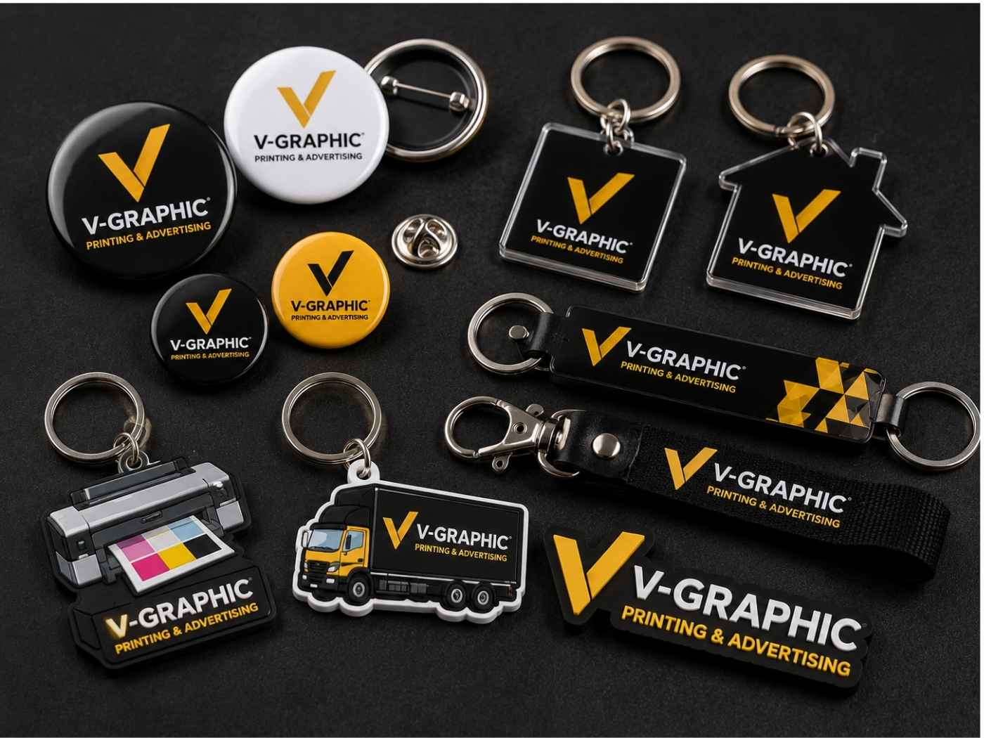 Produk Pin / Gantungan Kunci V-GRAPHIC